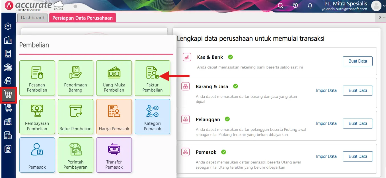 1 Mencatat pembelian aset tetap melalui Faktur Pembelian